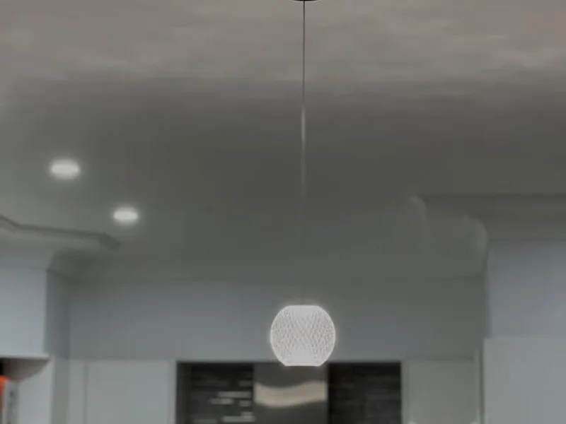 Pendant light and LED downlights installed in a kitchen