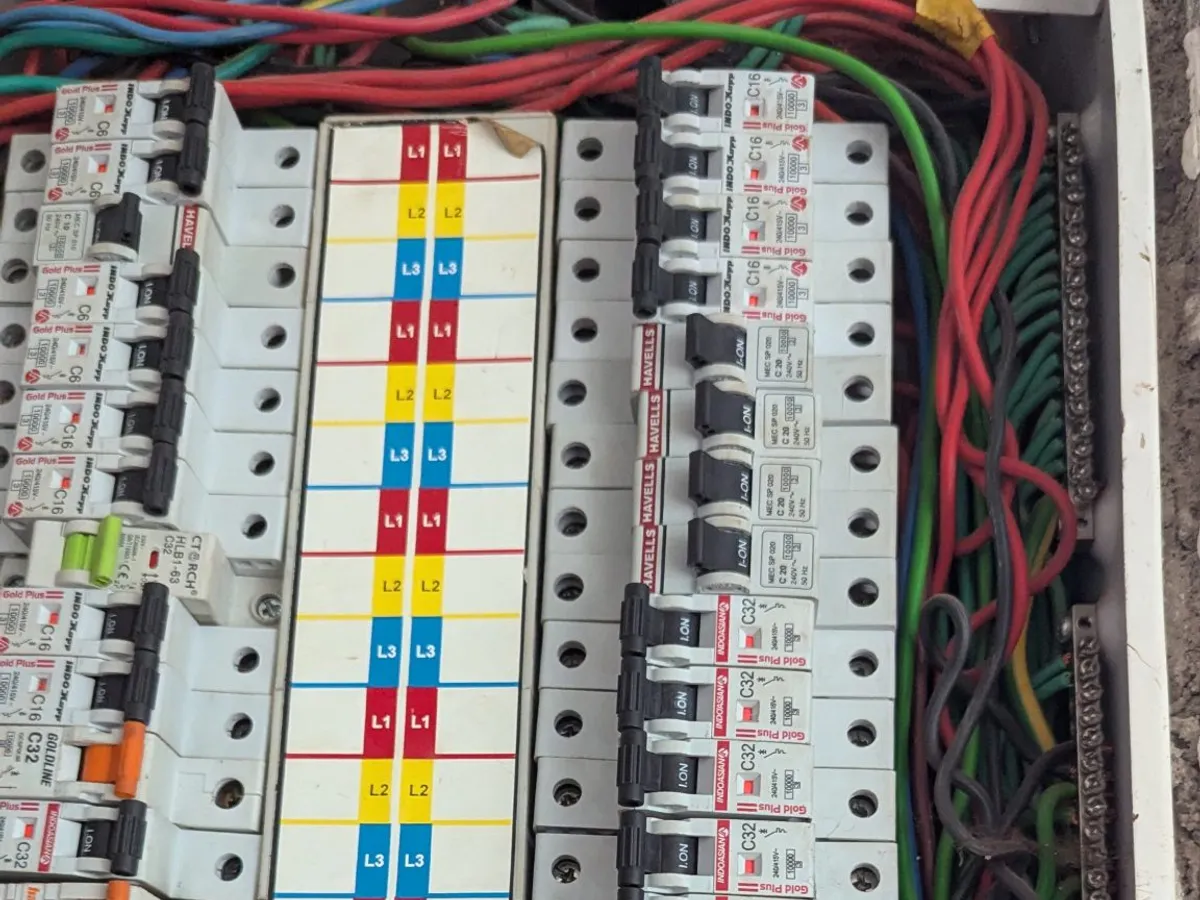 Modern switchboard with labelled circuit breakers