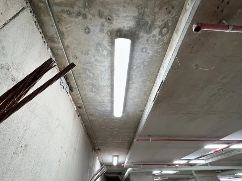 New LED battens installed in a basement car park